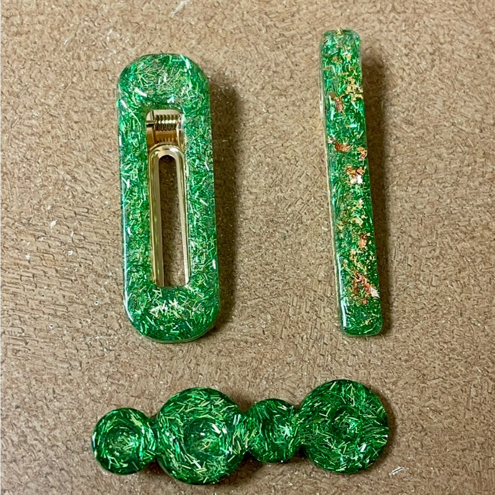 Glitter Green Aligator Hair Clip Set/3 - Picture 4 of 12
